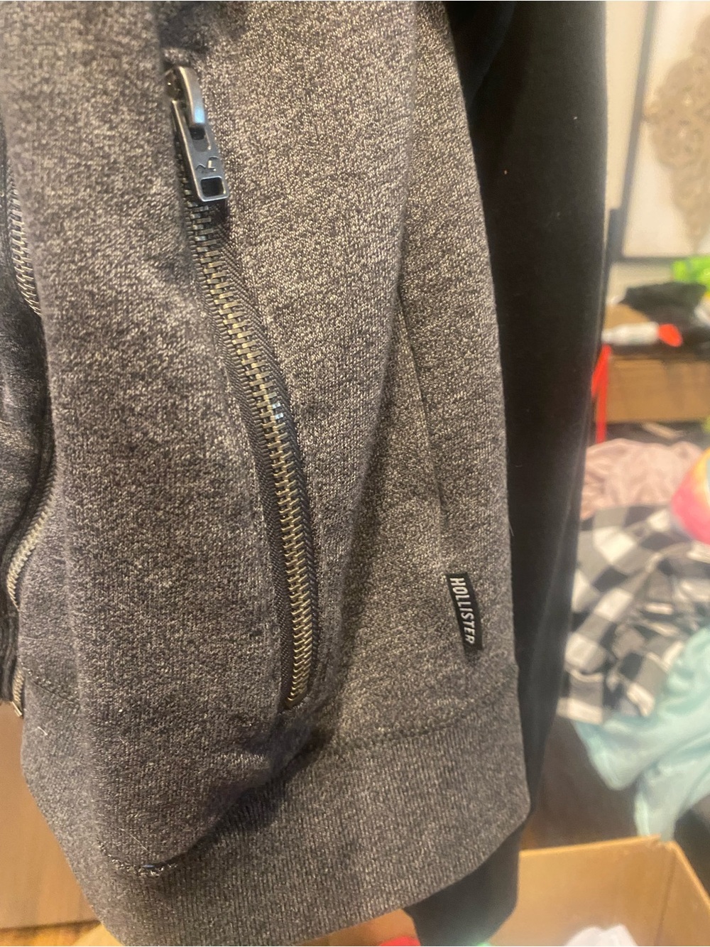 Hollister Dark Gray Zip-Up Hoodie with Chest Pocket